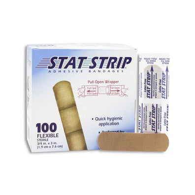 Bandage Adhesive Strip Fabric Stat Strip 3/4x3" Flexible Tan 100/Bx, 12 BX/CA - Surgical Supplies NY